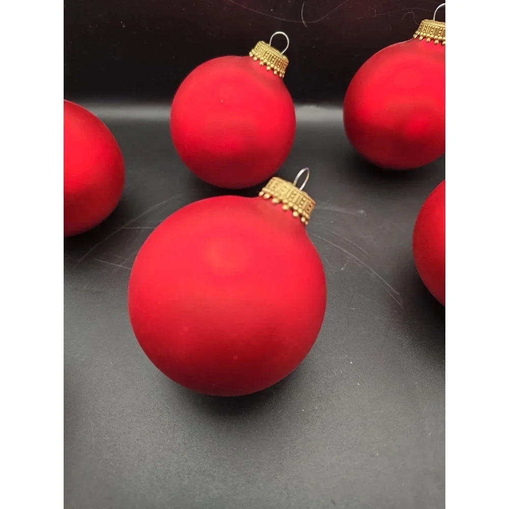 Krebs 6 Glass Ball Christmas Ornaments Color Red Vintage